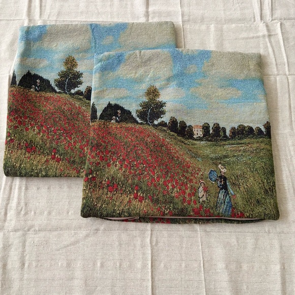 Monet Poppy Field Tapestry Pilllow Covers Rolande du Dreuilh French Art Cottage - Picture 1 of 6